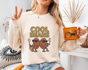 Camiseta de manga larga con diseño de marihuana Cool Beans, divertida camiseta con gráfico de fumeta, jersey unisex de algodón, un regalo relajante de meme 420 Dank para fumetas.