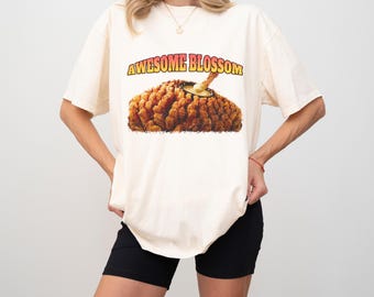 Camiseta divertida e impresionante con flores, camiseta de manga larga para amantes de la comida con cebollas en flor, camiseta retro con cebolla frita, regalo para amantes de la comida, camiseta de colores cómodos