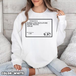 Kirkland Basil Pesto Sweatshirt, Costco Meme Receipt Crewneck, Funny Grocery Price Tag Pullover, Unisex Cozy Wholesale Club Shirt