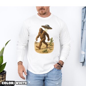 Sasquatch UFO Graphic Long Sleeve Shirt, Cryptid Desert Tee