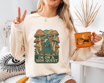 Wizard Side Quest Long Sleeve Shirt, Mushroom Graphic Tee