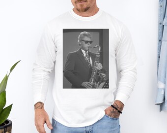 Vintage Saxophone Graphic Long Sleeve Tee – Retro Jazz Unisex Shirt