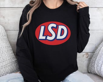 Camiseta de manga larga con el logo de LSD, divertida camiseta con gráficos psicodélicos, diseño retro, camiseta unisex con efecto ácido, ropa para festivales raver.