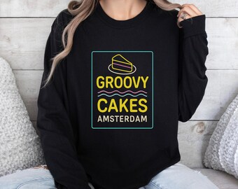 Camisa de manga larga Groovy Cakes Amsterdam, camiseta con gráfico retro neón