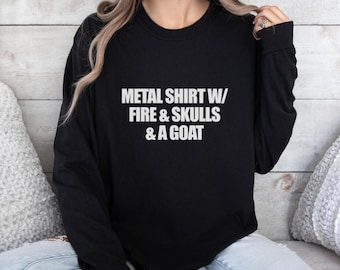 Fire Skulls Goat Long Sleeve Shirt, Heavy Metal Graphic Tee