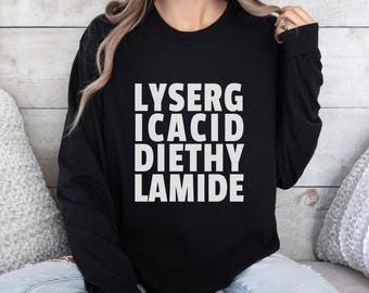 Vetgedrukt lyserginezuurdiethylamide-shirt met lange mouwen, Rave Festival-T-shirt