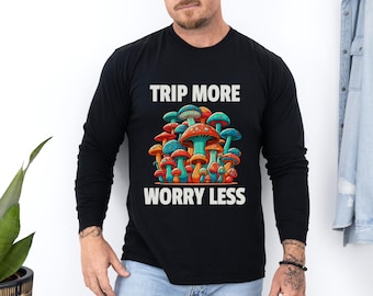 Chemise à manches longues champignon : t-shirt à motif champignons psychédéliques