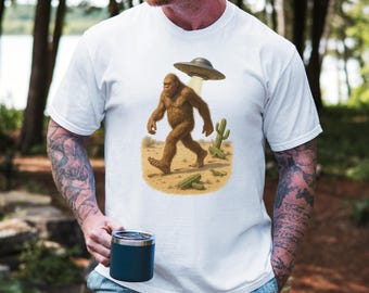 Funny Bigfoot UFO Abduction T-Shirt, Cryptid Meme Tee