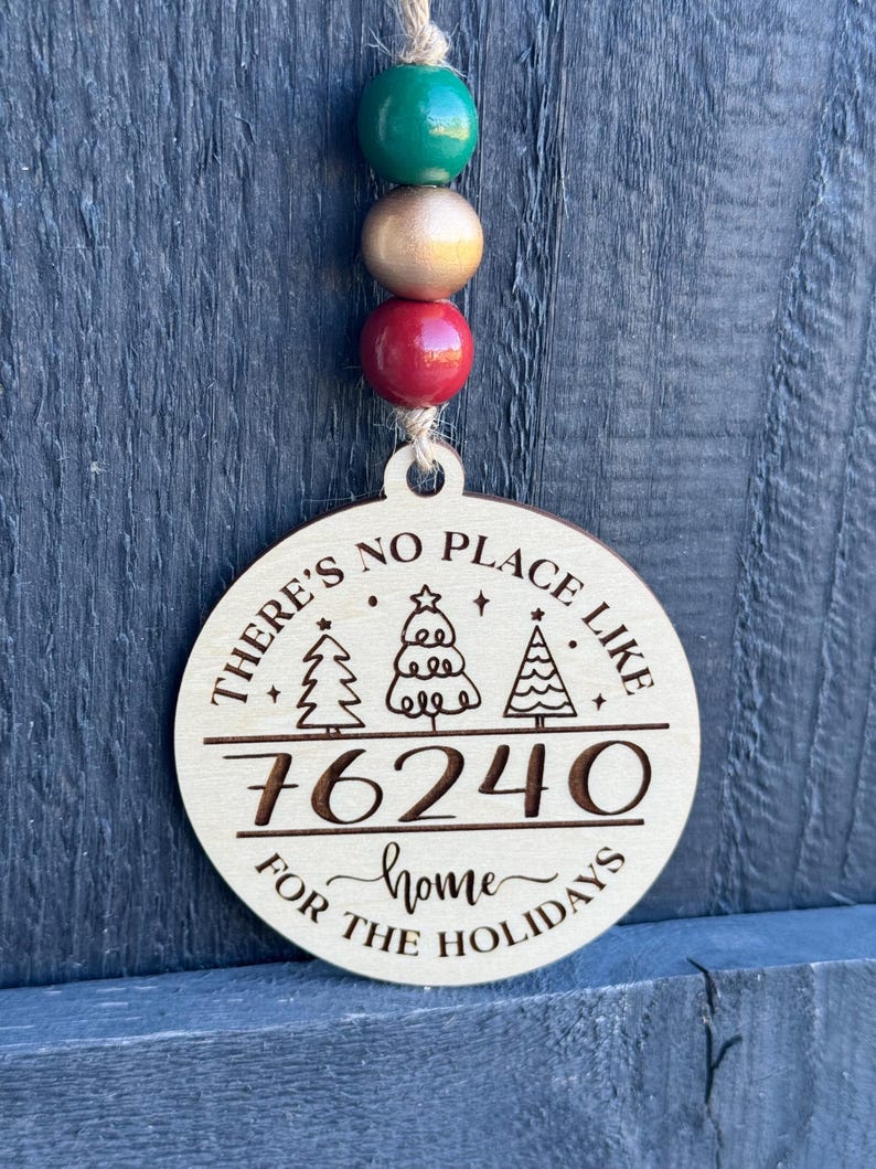 Engraved Wood Zip Code Christmas Ornaments Home Holiday Decor Moving