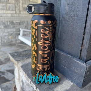 Cheetah Engraved Water Bottle with Keychain, Insulated Stainless Steel Tumbler