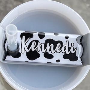 Black and White Cow Print Stanley Cup Tumbler Name Plate Personalized 20 30 40 Oz Stanley Tag Travel Mug for Her Gift for Mom Nameplate