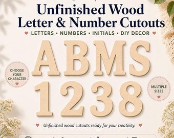 Unfinished Wood Letters Numbers, Birch Plywood Cutouts, Paintable DIY Nursery Decor