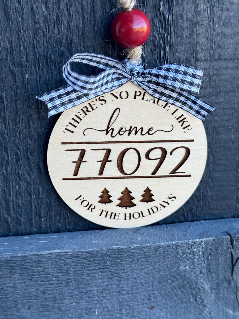 Engraved Wood Zip Code Christmas Ornaments Home Holiday Decor Moving