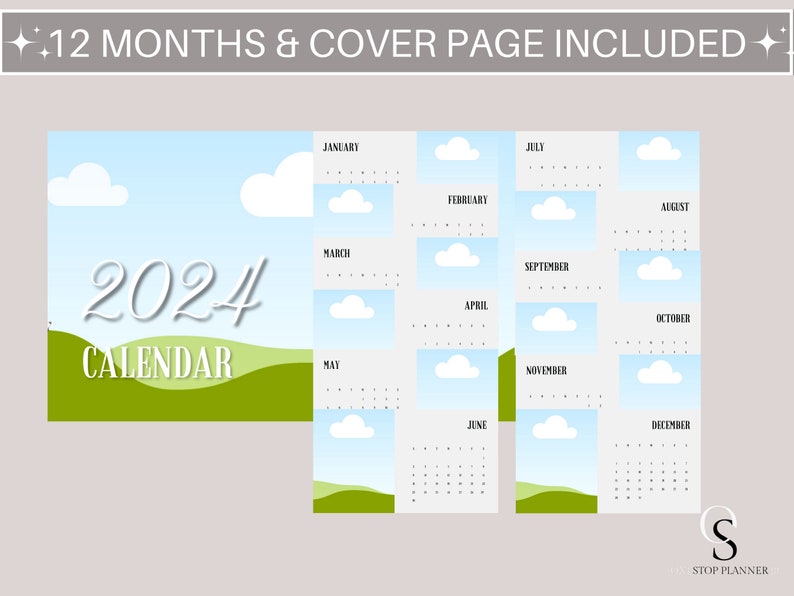 Editable Calendar 2024 Canva Template Frame Instant Download Monthly