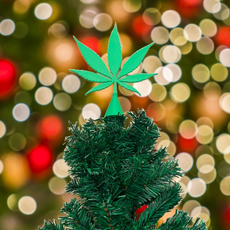Marijuana Leaf Christmas Tree Topper Cannabis Themed 420 Xmas Star Mary