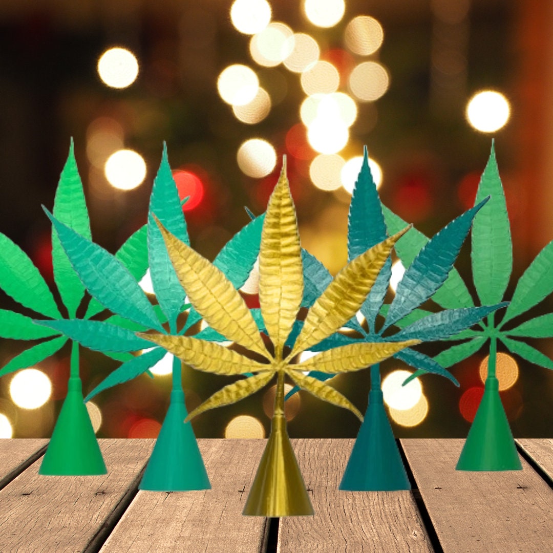 Marijuana Leaf Christmas Tree Topper Cannabis Themed 420 Xmas Star Mary