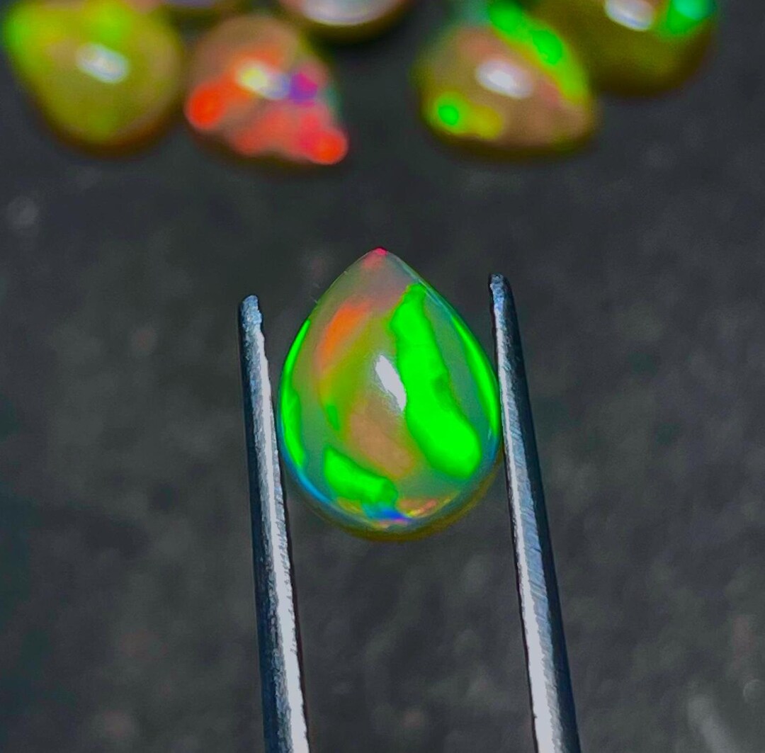 AMAZING GREEN FIRE Ethiopian Opal Gemstone Cabochon, Natural Ethiopian