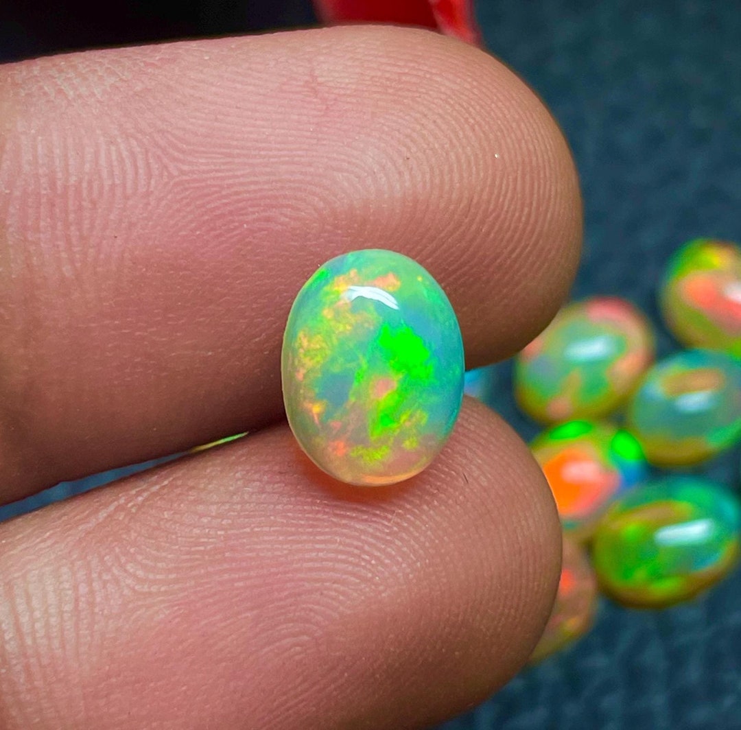 AMAZING GREEN FIRE Ethiopian Opal Gemstone Cabochon, Natural Ethiopian