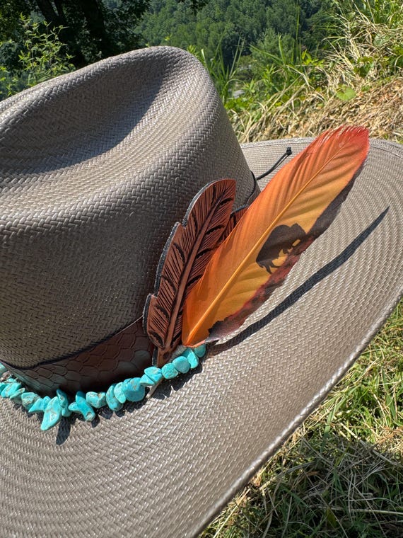 Your choice Custom Cowboy hat with feathers Cowboy Hat Feathers Decoration Handmade Horse And Rider | eBay main image 3