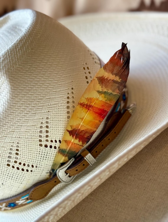 Beige Western Hat with Forest Design Wood-Burned Wide Brim Rancher Hat - Mountain Collection  main image 2