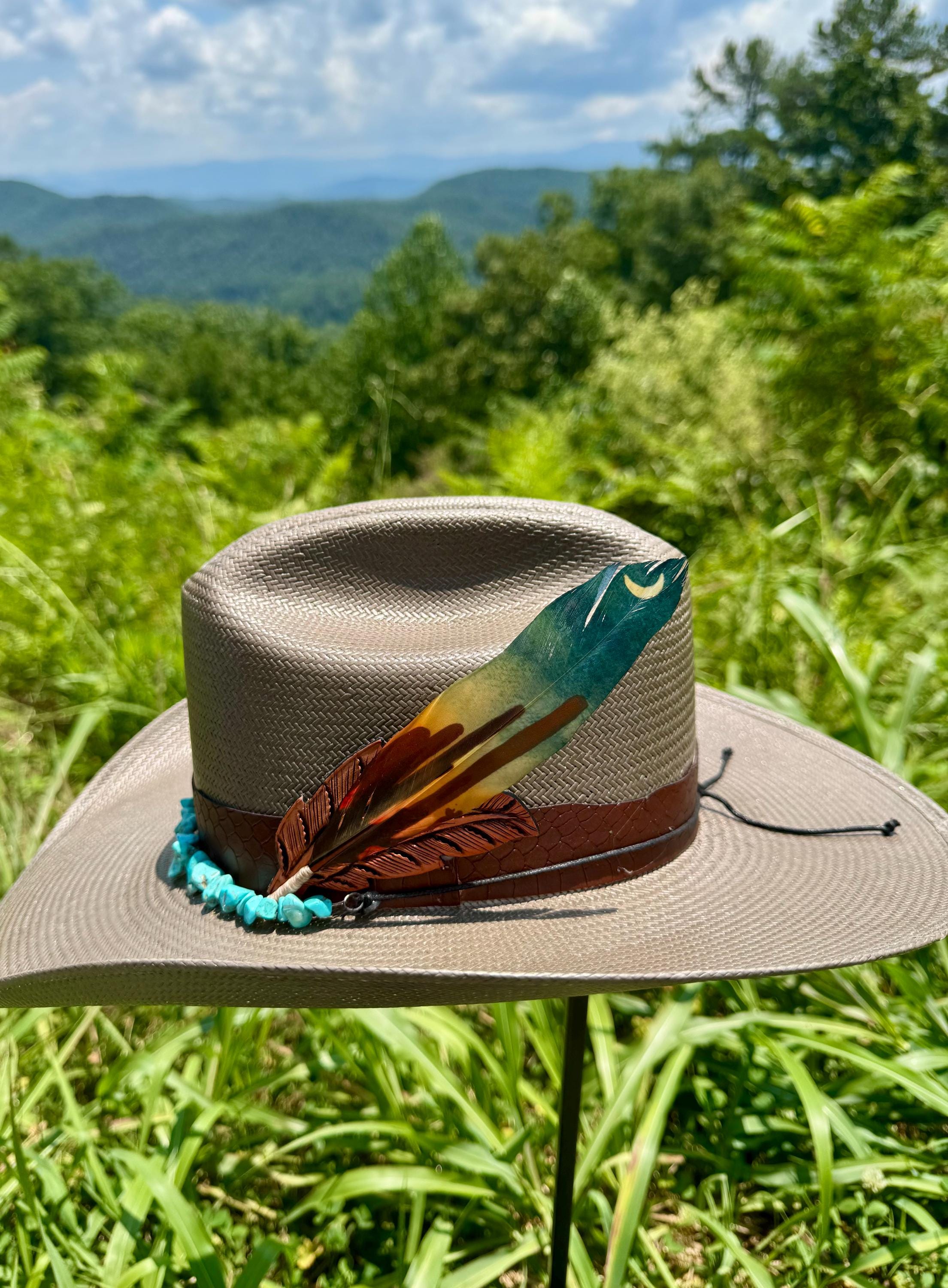 Moonlight Cactus Cowboy Hat Feather: Western Boho Hat  display picture 1