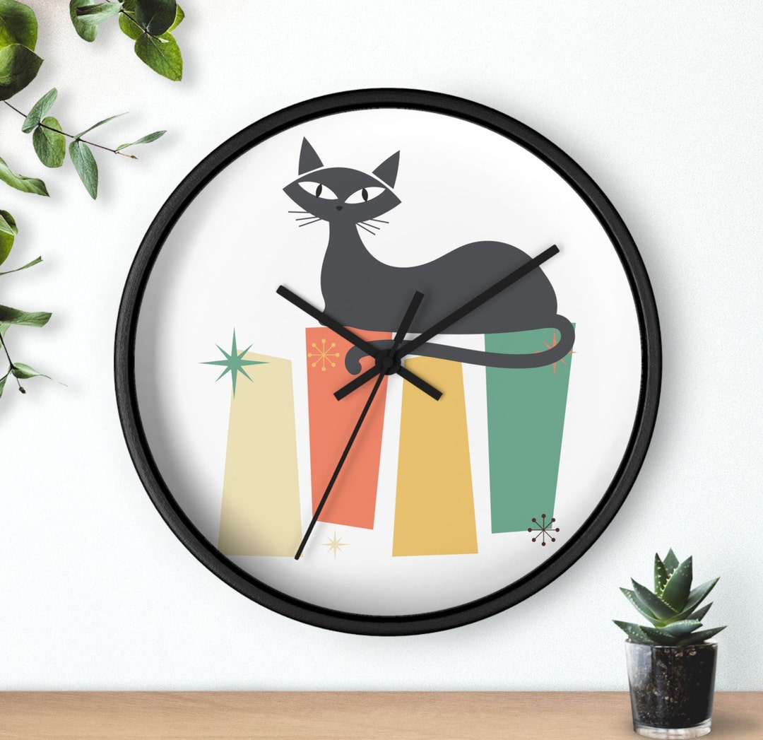 Midcentury Modern Cat Wall Clock Black Cat Wall Clock Cat Etsy