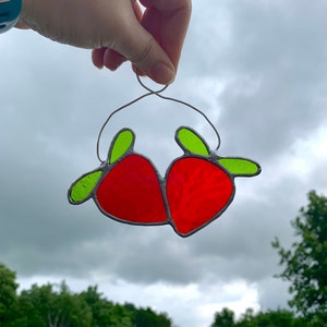 Strawberries stained glass suncatcher