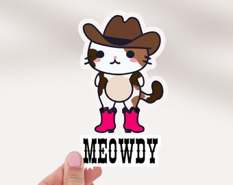 Meowdy Cat Sticker Pink Cowgirl Cat Meme Vinyl Decal Cute Cat Lover Gift Western Cowgirl Cat Waterproof Tumbler Sticker Birthday Party Favor