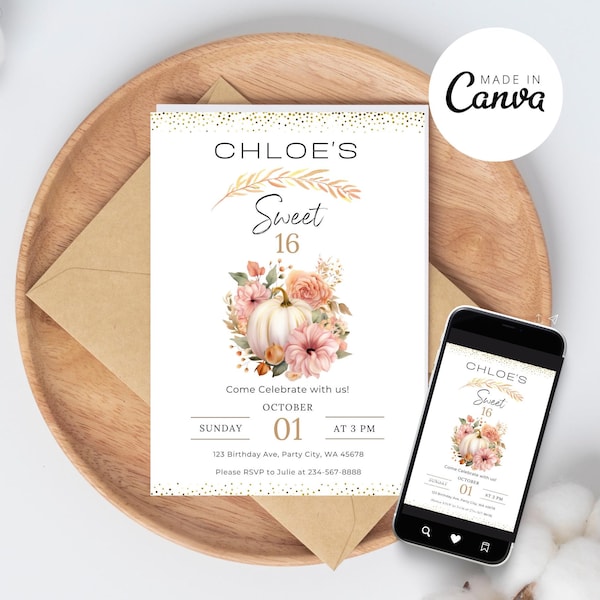 Sweet16 Fall Invitation - Etsy