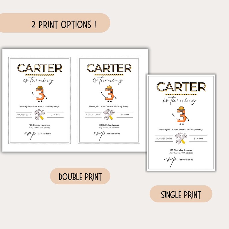 Editable Construction Birthday Invitation Template Printable Textable ...