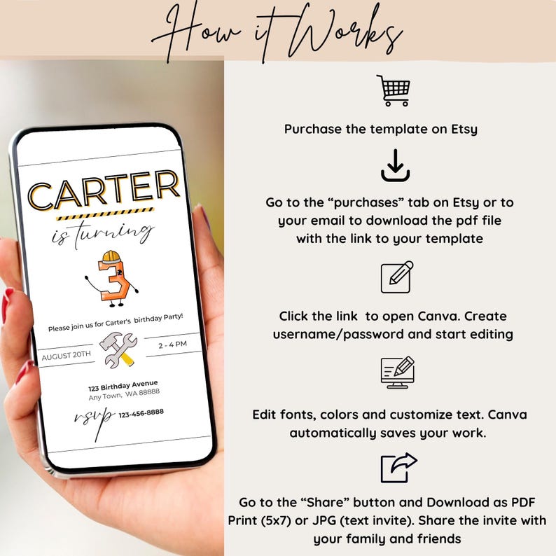 Editable Construction Birthday Invitation Template Printable Textable ...