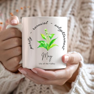 Lily of the Valley May Birth Flower Mug Floral Coffee Cup for May Birthdays Personalized Gift Idea for Daughter Custom Birth Month Gifted