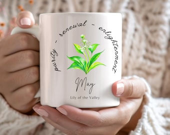 Lily of the Valley May Birth Flower Mug Floral Coffee Cup for May Birthdays Personalized Gift Idea for Daughter Custom Birth Month Gifted