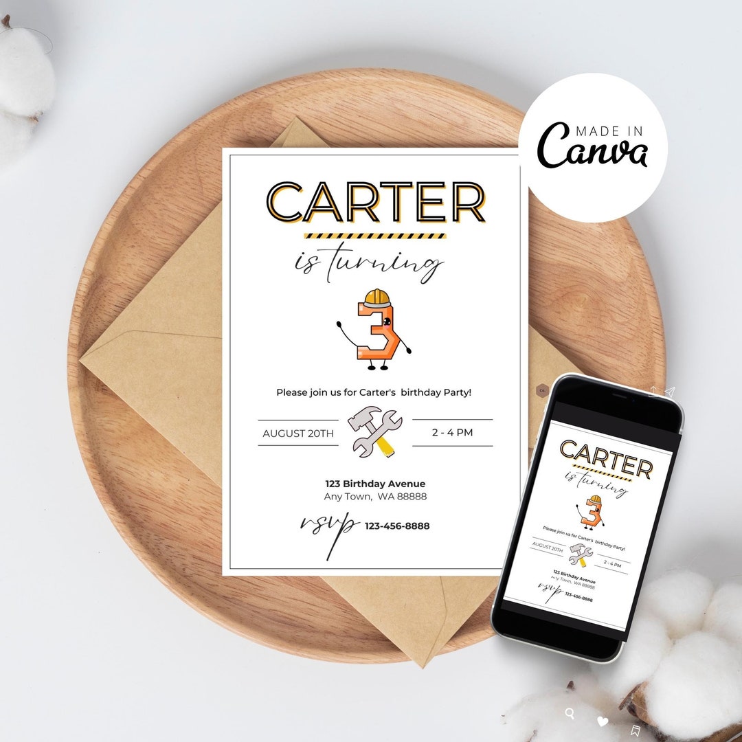 Editable Construction Birthday Invitation Template Printable Textable ...