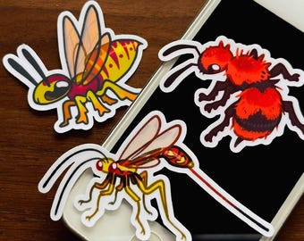 wasp stickers!! red velvet, yellowjacket and ichenumoid!