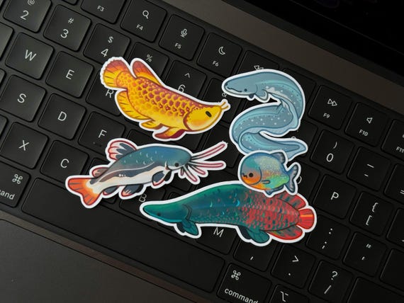 amazonian FISH stickers!! arowana, piranha, catfish, electric eel etc
