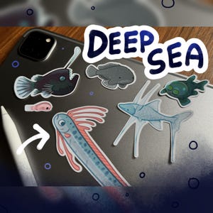 DEEP SEA fish stickers! barreleye, blobfish, oarfish, anglerfish, and tripodfish