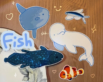 ocean fish stickers! coelacanth, sunfish + more