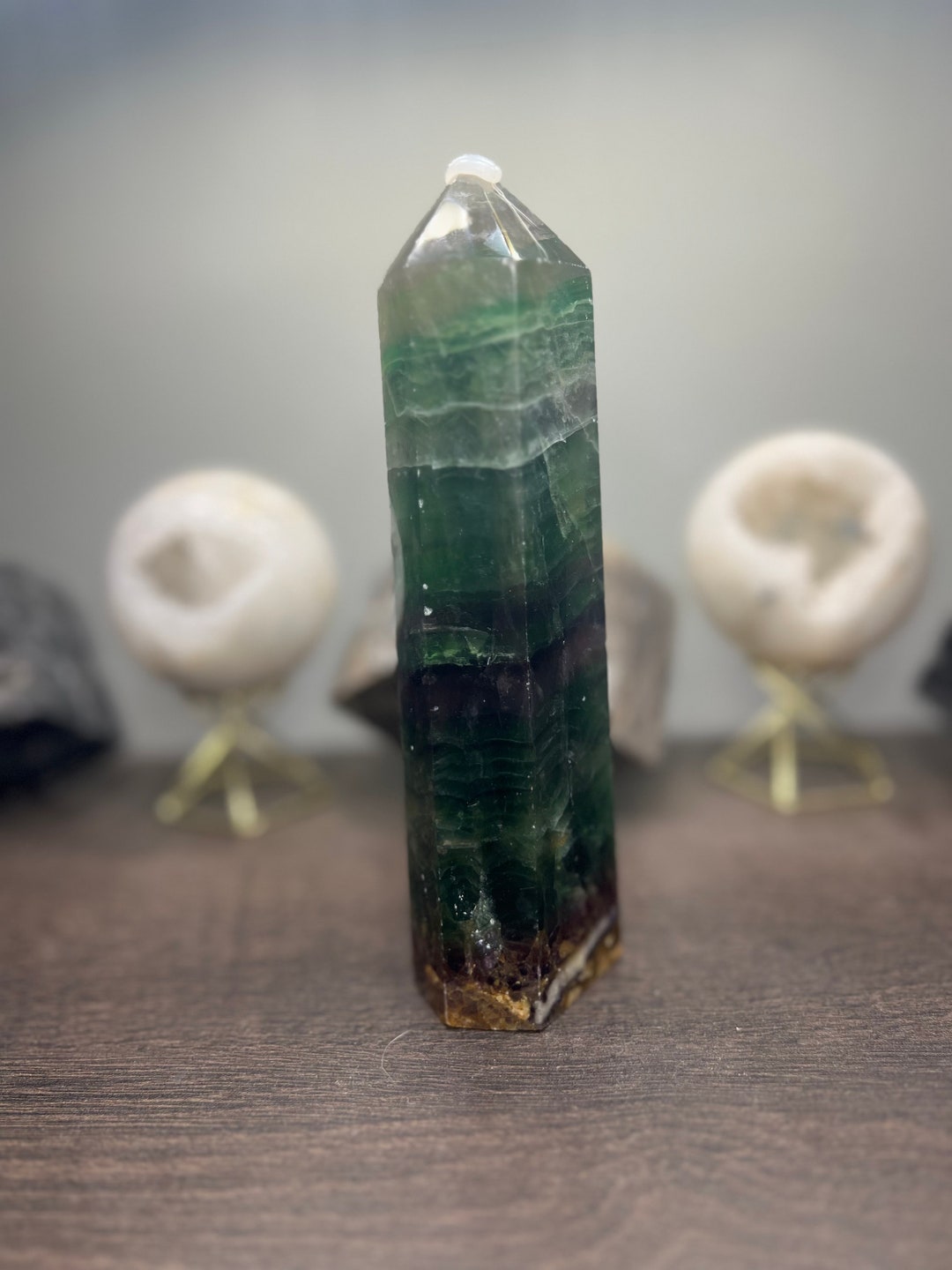 Stunning Dark Green/purple Fluorite Tower With Rainbow Inclusions Etsy