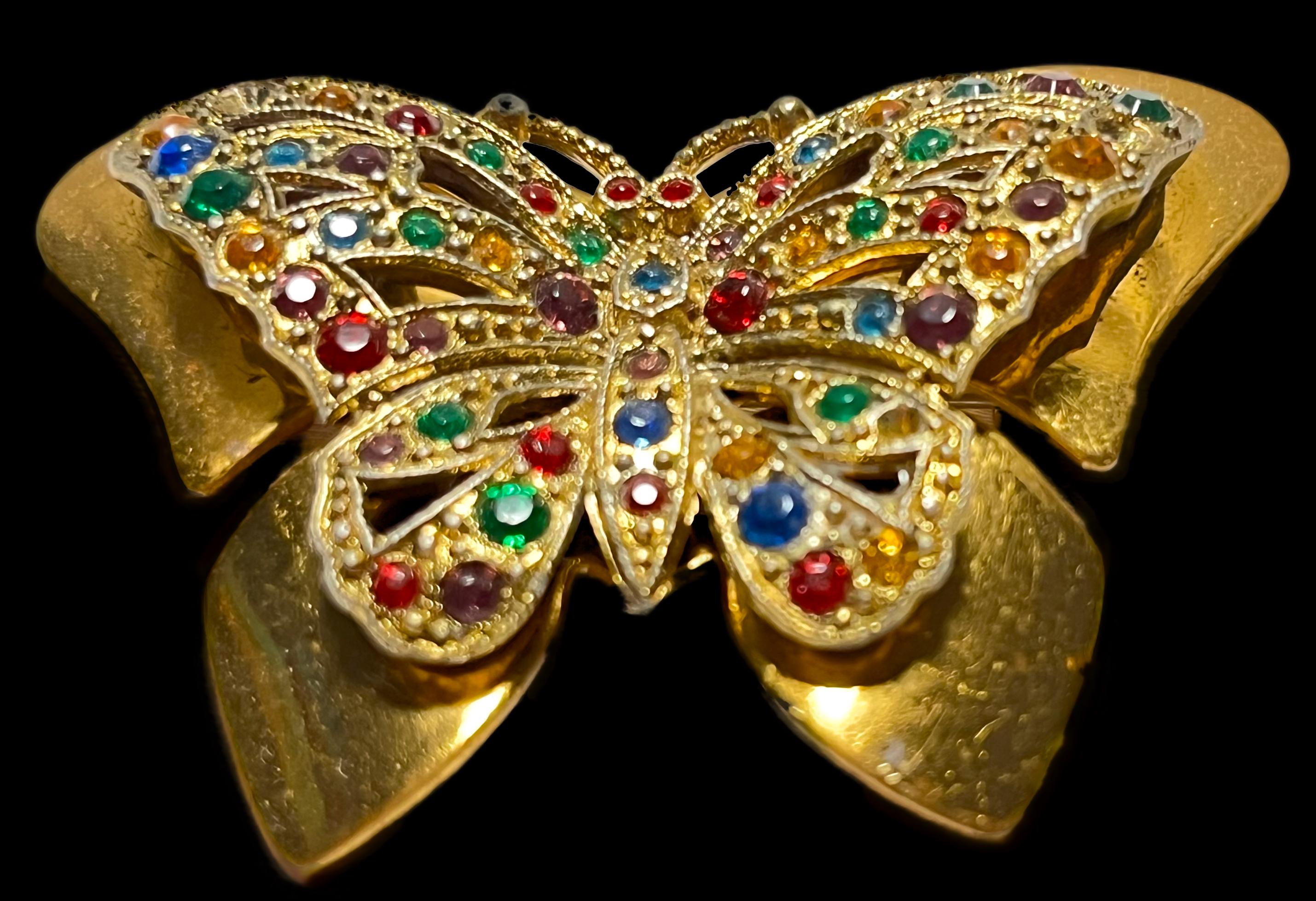 ヴィンテージ フィリグリー ブローチ ヨーロッパ製 ヴィンテージ ブローチ ラインストーン ガラス