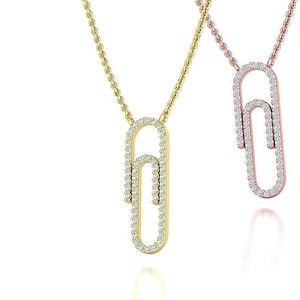 Paper Clip Simulated Diamond Necklace 14k Solid Gold 16&quot; Inches