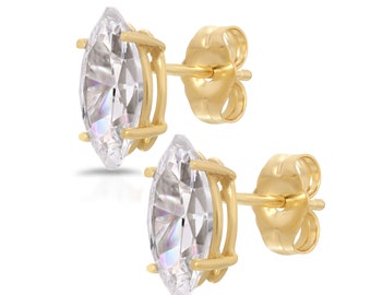 2 ct  cut Brilliant Marquise Cut Designer Genuine Flawless Clear Simulated Diamond 14K Yellow Gold Earrings