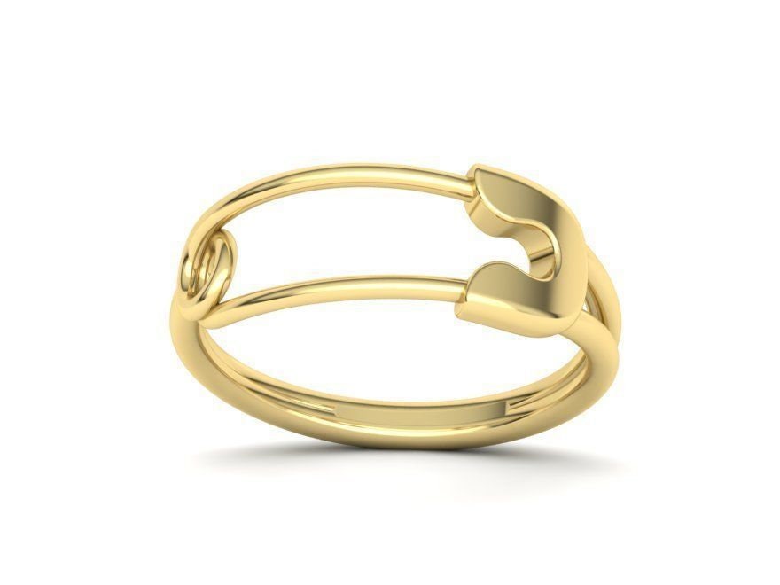 Plain Gold Safety Pin Ring 14K Gold Etsy