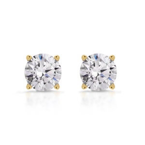 4ct Brilliant Round Cut Studs Designer Genuine Flawless Clear Simulated Diamond 14K Yellow Gold Earrings Push Back
