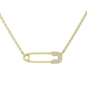 Collar con broche de seguridad de diamantes de imitación pavé en oro de 14 k de 16&quot;