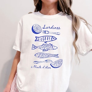 Sardines shirt|Comfort Colors|French Shirt|Fisherman Aesthetic|European Summer TShirt|Tomato Gir||Vintage Tinned Fish Shirt|Coastal TShirt