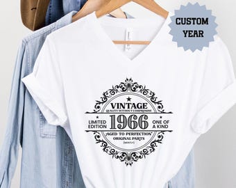 Vintage 1966 V-Neck Shirt|Custom Birthday|60thBirthday Gifts|Aged Perfection|1966 Tshirt|60th Birthday|Birthday Shirt Women|Limited Edition