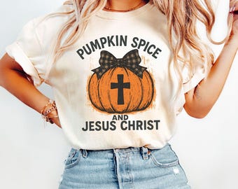 Christliches Coquette Pumpkin Spice Shirt|Komfortfarben|Koquette Bow Jesus Shirt|Herbst Christliche T-Shirts|Religiöses Shirt|Christliche Kleidung