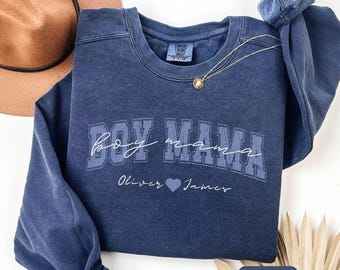 Custom Boy Mama Sweatshirt with Kids Names|Boy Mama Comfort Colors|Personalized Boy Mama Sweater|Retro Boy Mama Shirt|Mothers Day Gift