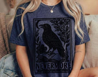 Camiseta de Edgar Allen Poe/Nevermore/El cuervo/Gótica de Halloween/Dark Academia/Librística